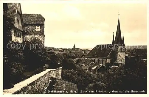 Nordhausen Thueringen Blick vom Primariusgraben auf die Unterstadt Kirche 1000jaehrige Stadt Kat. Nordhausen