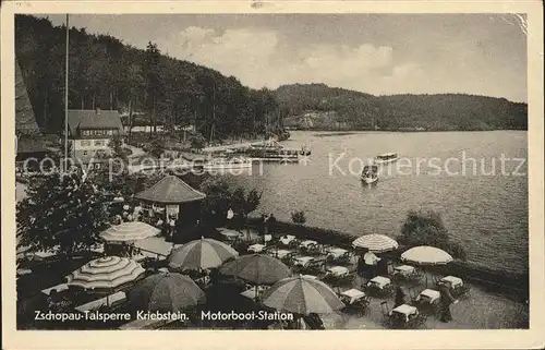 Kriebstein Zschopau Talsperre Motorboot Station Restaurant Terrasse Kat. Kriebstein