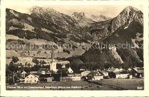 Fischen Allgaeu Ortsansicht mit Kirche Entschenkopf Nebelhorn Rubihorn Allgaeuer Alpen Kat. Fischen i.Allgaeu