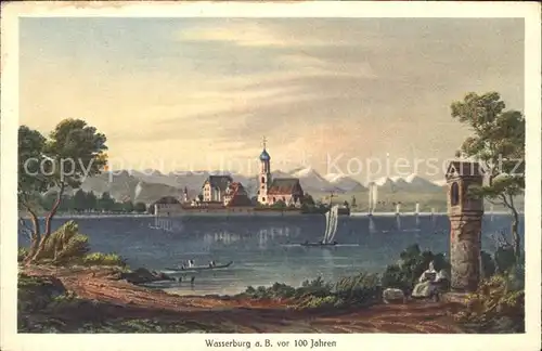 Wasserburg Bodensee vor 100 Jahren Bildstock Alpen Kuenstlerkarte Kat. Wasserburg (Bodensee)