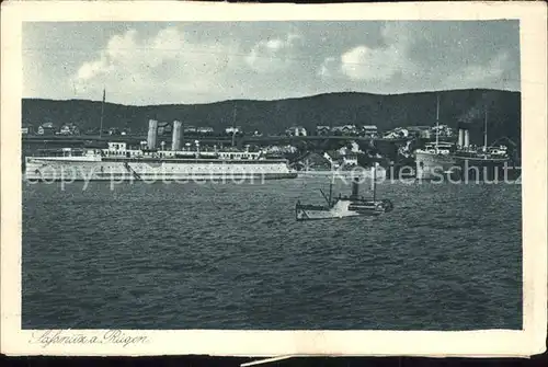 Sassnitz Ostseebad Ruegen Dampfer Kupfertiefdruck Kat. Sassnitz