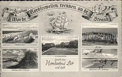 List Sylt Strand Duenen Moewen Suederhoern Hafen Segelschiff Nordseebad Kat. List