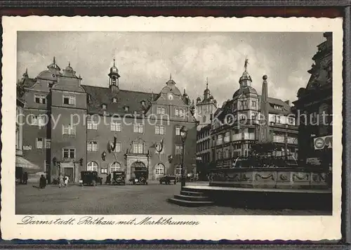 Darmstadt Rathaus mit Marktbrunnen Kupfertiefdruck Kat. Darmstadt