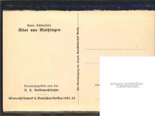 Maihingen Hans Schaeufelin Altar Winterhilfswerk des Deutschen Volkes Kat. Maihingen