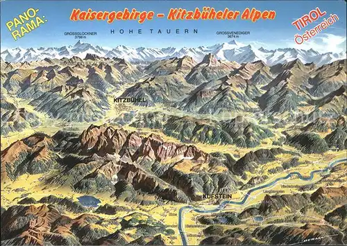 Kaisergebirge Kitzbueheler Alpen Hohe Tauern Panoramakarte Prof. Berann Kat. Kufstein