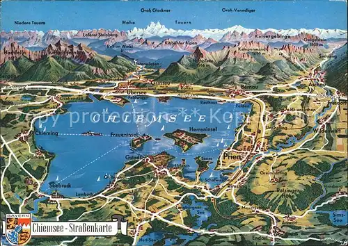 Chiemsee Bayerische Alpen Strassenkarte  Kat. Chiemsee