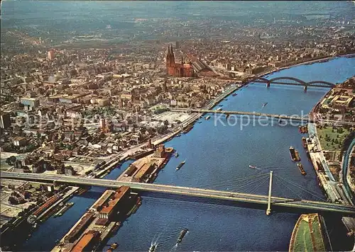 Koeln Rhein Fliegeraufnahme Dom Severinsbruecke Deutzer Bruecke Hohenzollernbruecke Kat. Koeln