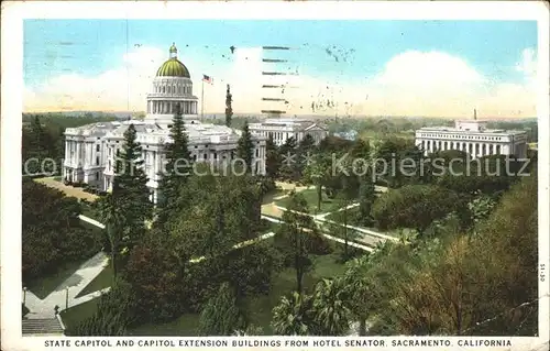 Sacramento California State Capitol and Capito Extension Buildings from Hotel Senator Kat. Sacramento