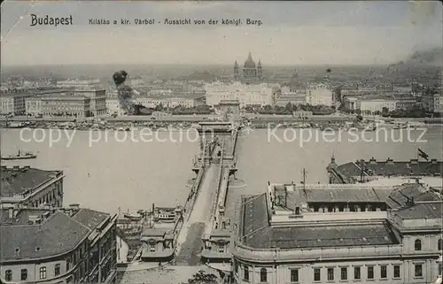 Budapest Blick von der koeniglichen Burg auf Donaubruecke Kat. Budapest