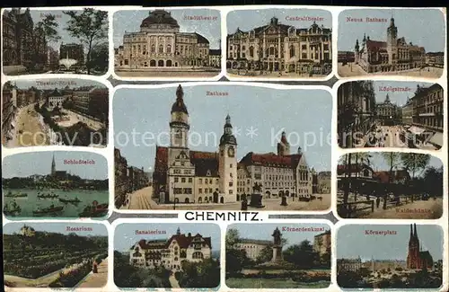 Chemnitz Rathaus Koenigstrasse Waldschaenke Theater Strasse Rosarium Kat. Chemnitz