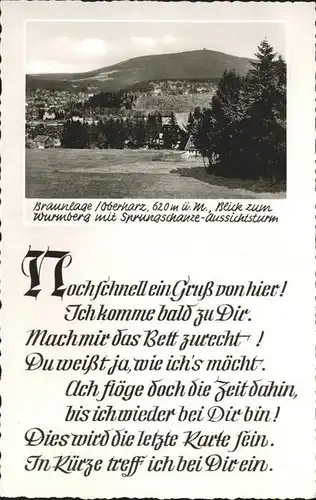 Braunlage Wurmberg Gedicht  Kat. Braunlage Harz