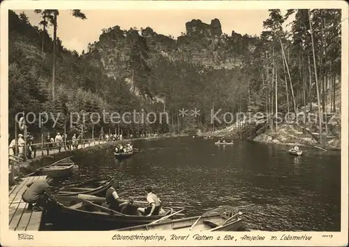 Rathen Saechsische Schweiz Elbsandsteingebirge Amselsee Lokomotive Kat. Rathen Sachsen