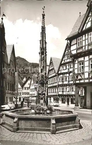 Bad Urach Brunnen am Rathaus Fachwerkhaus Kat. Bad Urach