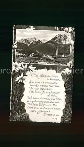 Pfronten Gesamtansicht mit Alpenpanorama Gedicht Edelweiss Kat. Pfronten