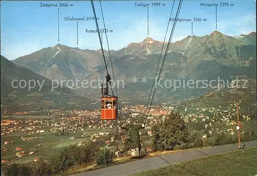 Merano Suedtirol Panorama mit Haflingerbahn Bergbahn Kat. Merano