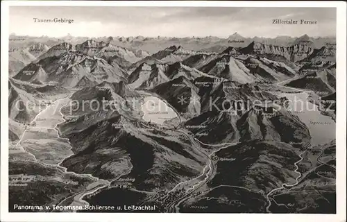 Tegernsee Panoramakarte Schliersee Leitzachtal Tauern Gebirge Zillertaler Ferner Kat. Tegernsee