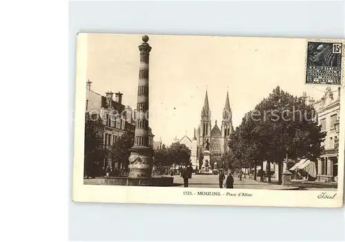 Moulins Allier Place d Allier Eglise Stempel auf AK Kat. Moulins