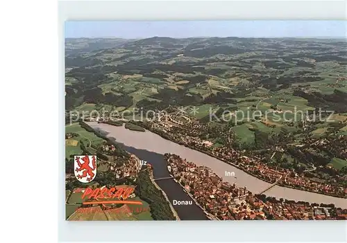 Passau Fliegeraufnahme Dreifluessestadt Wappen Kat. Passau