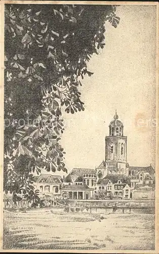 Deventer Gezicht met Kerk Kirche Kuenstlerkarte Kat. Deventer