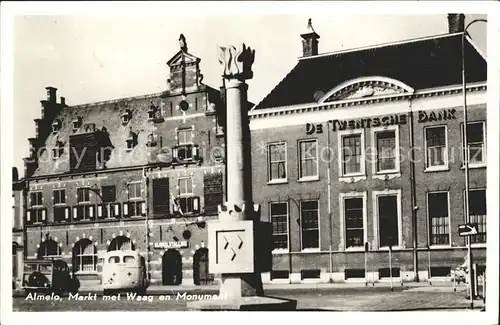 Almelo Markt met Waag en Monument Denkmal Bankgebaeude Kat. Almelo