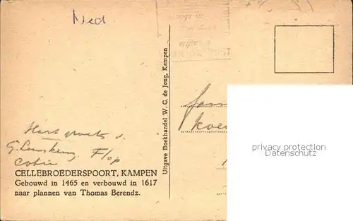 Kampen Niederlande Cellebroederspoort 15. Jhdt. Zeichnung Kuenstlerkarte / Kampen /