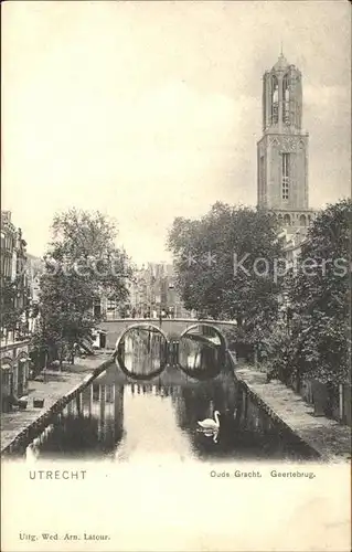 Utrecht Oude Gracht Geertebrug Schwan Kirchturm Kat. Utrecht