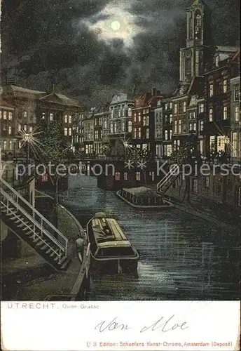 Utrecht Oude Gracht Mondschein Kat. Utrecht