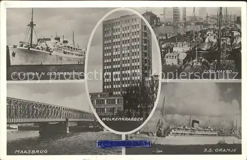 Rotterdam Coolhaven Wolkenkrabber SS Oranje Maasbrug SS Johan v. Oldenbarnevelt Passagierschiff Kat. Rotterdam