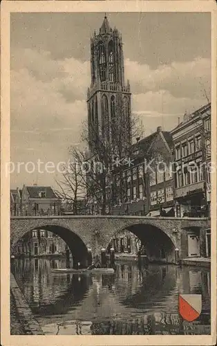 Utrecht Oudegracht met Domtoren Bruecke Wappen Kat. Utrecht