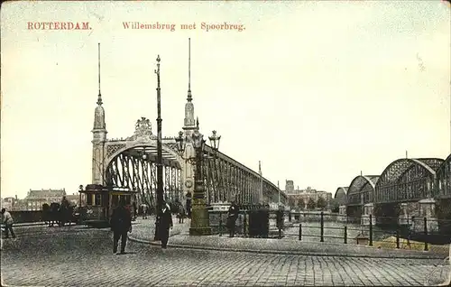 Rotterdam Willemsbrug met Spoorbrug Bruecke Strassenbahn Kat. Rotterdam