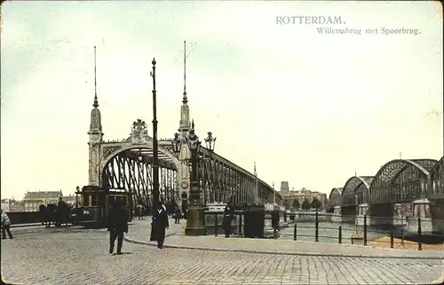 Rotterdam Willemsbrug met Spoorbrug Bruecke Strassenbahn Kat. Rotterdam