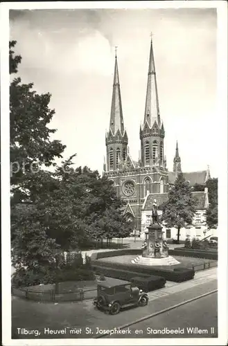 Tilburg Heuvel met St. Josephkerk en Standbeeld Willem 2. Kat. Tilburg