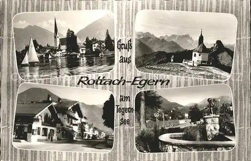 Egern Tegernsee Teilansichten Brunnen Kapelle Alpenpanorama Segelboot Kat. Rottach Egern