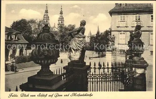 Fulda Blick vom Schloss auf Dom und Michaelskirche Skulptur Barock Kat. Fulda