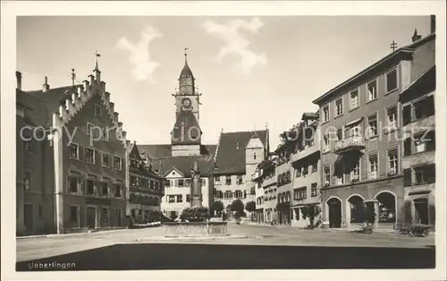 ueberlingen Bodensee Marktplatz Brunnen Kirchturm Kat. ueberlingen