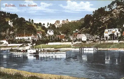 Rathen Saechsische Schweiz Uferpartie an Elbe Dampfer Kat. Rathen Sachsen