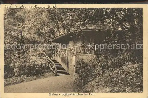 Weimar Thueringen Borkenhaeuschen im Park Kat. Weimar