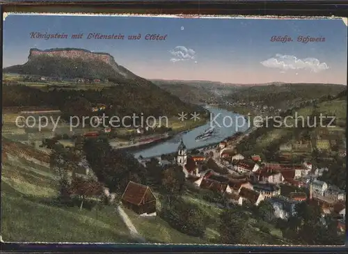 Koenigstein Saechsische Schweiz Panorama mit Lilienstein und Elbtal Kat. Koenigstein Saechsische Schweiz