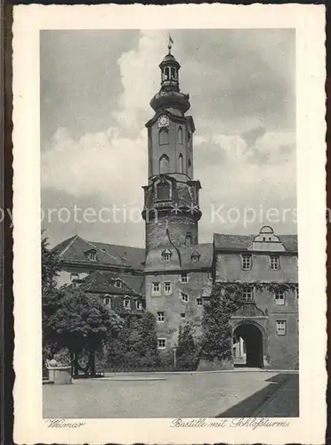 Weimar Thueringen Bastille mit Schlossturm Kupfertiefdruck Kat. Weimar