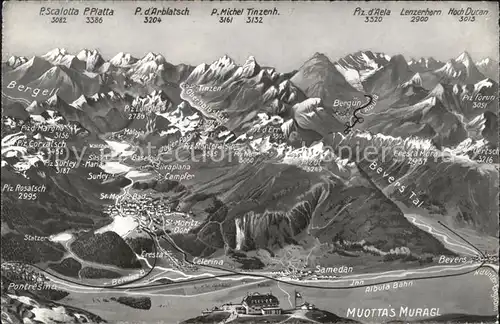 Muottas Muragl Panoramakarte Celerina Berguen Piz d' Aela Lenzerhorn Platta Scalotta Samedan / Muottas Muragl /Rg. St Moritz