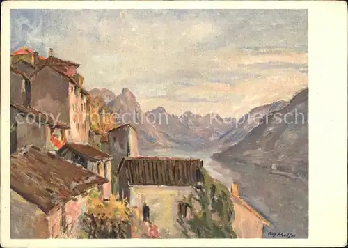 Gandria Lago di Lugano Porlezza nach einem Gemaelde Fritz Meijer Kat. Gandria