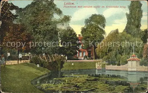 Leiden Plantsoen vijfer ARtistieke brug Kat. Leiden