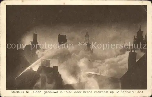 Leiden Stadhuis brand 12 Februari 1929 Kat. Leiden