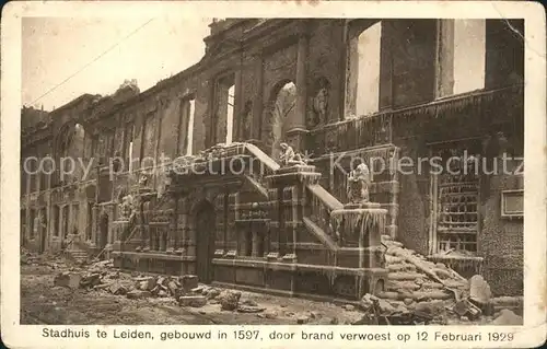 Leiden Stadhuis brand 12 Februari 1929 Kat. Leiden