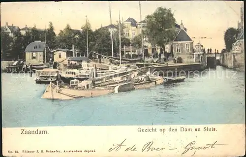 Zaandam Gezicht op den Dam en Sluis Schiff Schleuse Kat. Zaandam