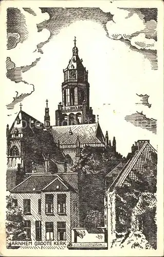 Arnhem Groote Kerk Zeichnung Kuenstlerkarte Kat. Arnhem