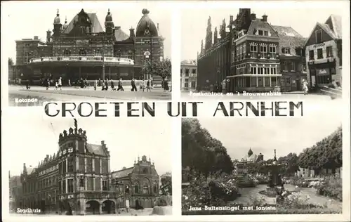 Arnhem Rotonde Postkantoor Brouwershuis Jans Buitensingel Fontein Stadhuis Kat. Arnhem