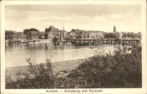 Arnhem Schipbrug met Rijnkade Schiffsbruecke Rhein Kat. Arnhem
