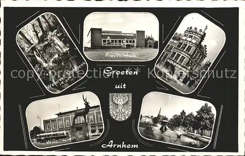 Arnhem Waterval Sonsbeek Provinciehuis Stadhuis Singel Willemsplein met Hert Wappen Kat. Arnhem