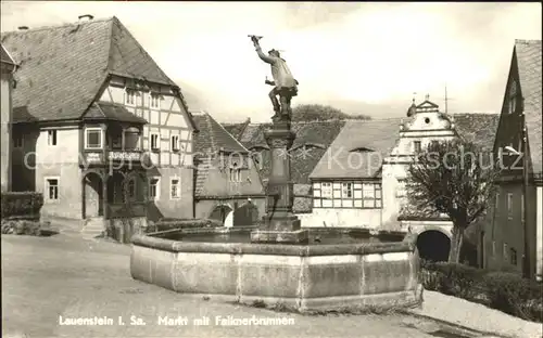 Lauenstein Erzgebirge Markt mit Falknerbrunnen Kat. Geising